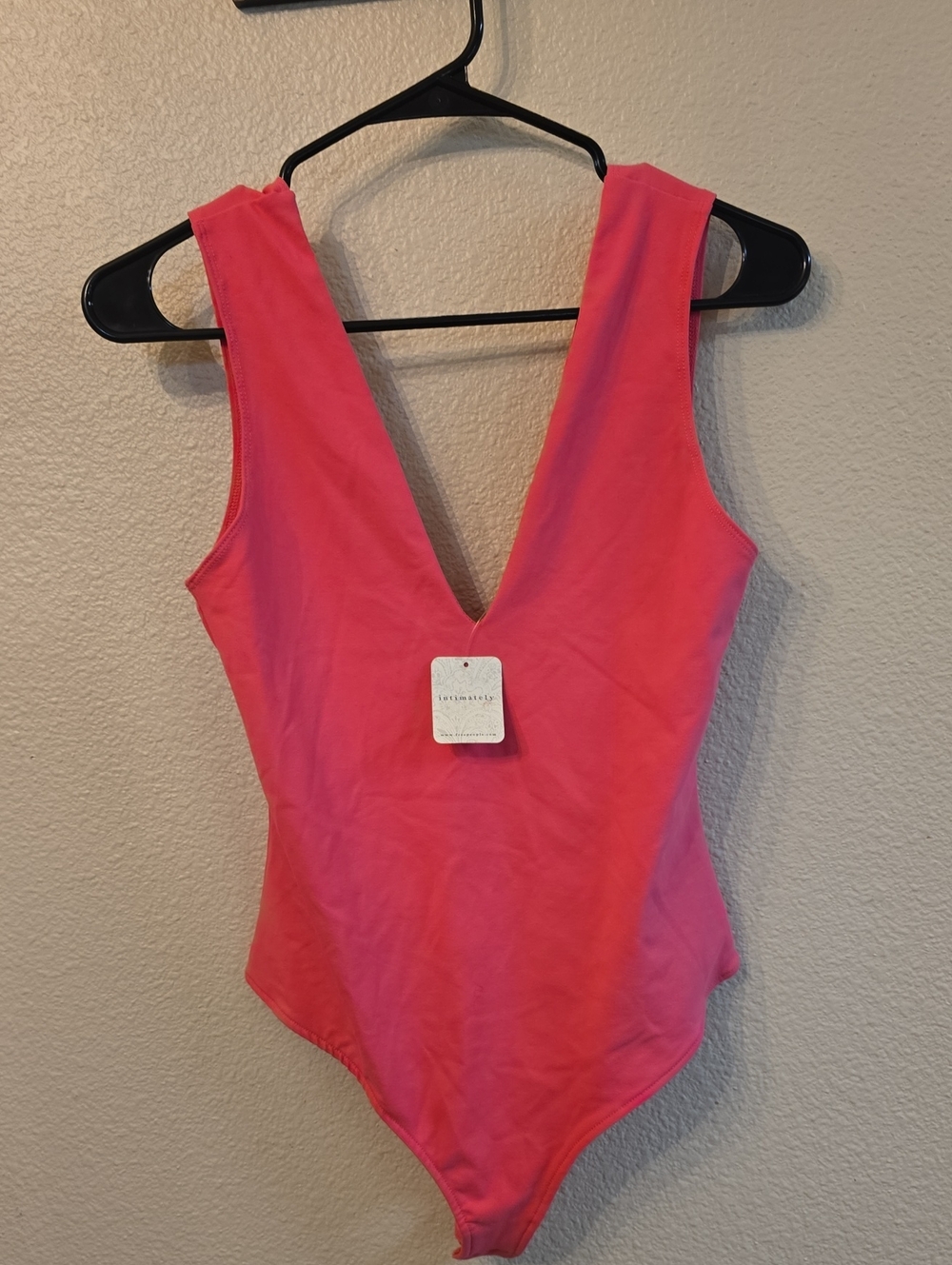 Womans V-Neck One-Piece Bodysuit in Hot Pink